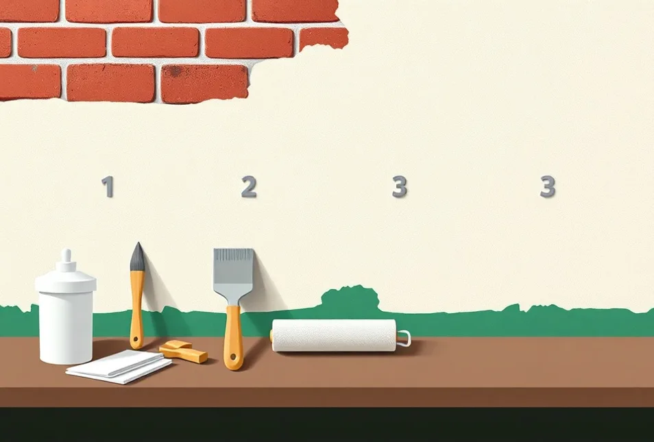 Outils de peinture disposés dans l'ordre des étapes du chantier