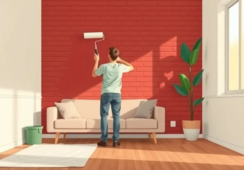 Peintre appliquant la peinture au rouleau sur un mur de salon